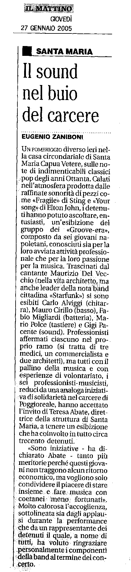Articolo pubblicato su 'Il Mattino', Giovedì 27 gennaio 2005
